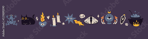 Witchcraft, withcore aesthetic set with occult things. Bohemian mystical magic collection clip art. Trendy modern vector illustration, hand drawn, flat