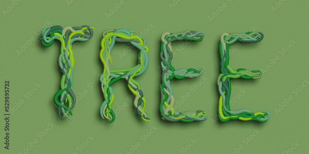 the word tree is made from roots. 3d illustration the word tree is made from roots. 3d illustration