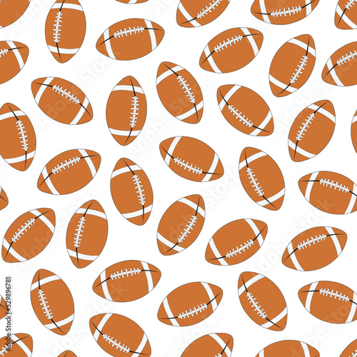 American football game pattern. Repeatable white background with playing balls. Trendy sportive endless print. Vector illustration