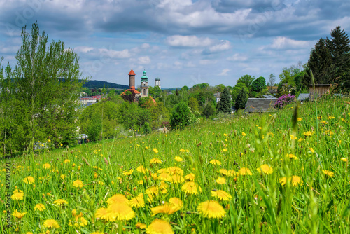 Auerbach im  Vogtland im Frühling - the town Auerbach in spring, Landscape Vogtland photo