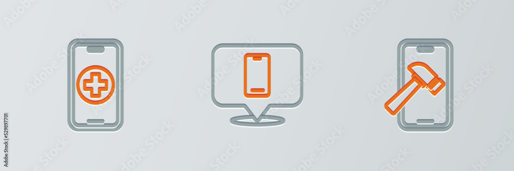 Set line Mobile with broken screen, Phone repair service and icon. Vector Set line Mobile with broken screen, Phone repair service and icon. Vector