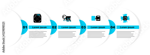 Set line Processor, Smart contract, Cryptocurrency exchange and ASIC Miner icon. Vector