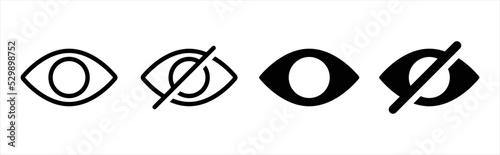 See and unsee eye icon. Eyesight symbol. Retina scan eye signs. Visibility, secure, privacy button vector illustration.