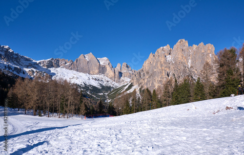 mountains in val di fassa in winter  with snow