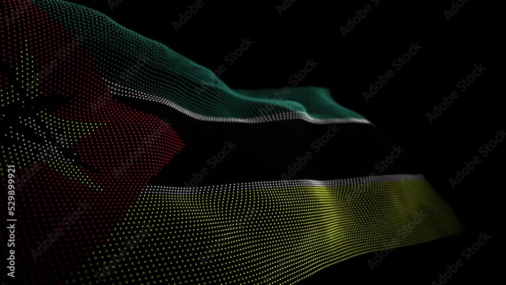 Seamless looping animated digital flag of Mozambique overlay rendered of points in 4K resolution including luma matte