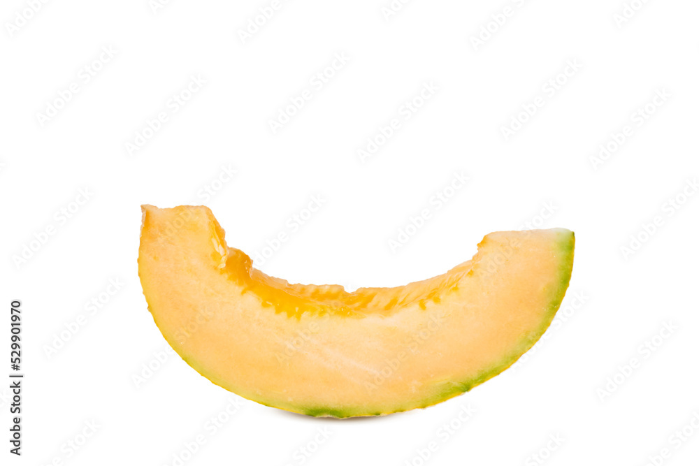 Cut cantaloupe melon on white background