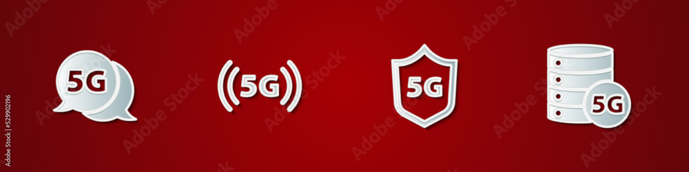 Set 5G network, , Protective shield and Server icon. Vector Set 5G network, , Protective shield and Server icon. Vector