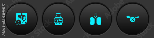 Set Disease lungs, Nicotine gum in blister pack, Lungs and No smoking icon. Vector