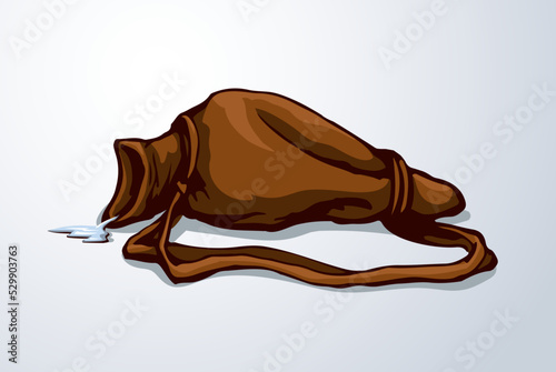 An empty waterskin lies on the ground. Vector drawing photo
