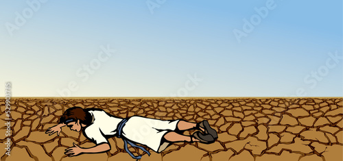 An exhausted person lies on the ground. Vector drawing