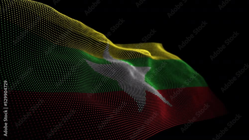 Seamless looping animated digital flag of Myanmar overlay rendered of points in 4K resolution including luma matte