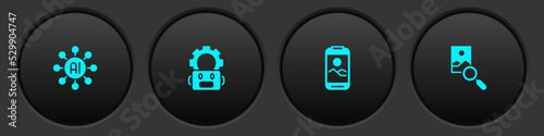 Set Neural network, Robot setting, Mobile phone and Photo retouching icon. Vector