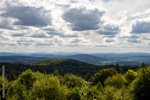 Subcarpathian landscape with view of Polish, Ukrainian and Czech Republic mountains
