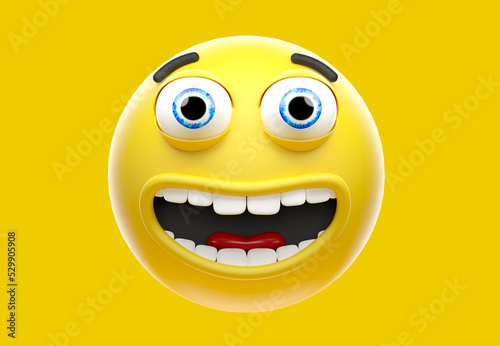 Happy yellow emoji, smiling face emoticon icon, 3d rendering