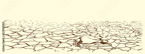An empty waterskin lies on the ground. Vector drawing