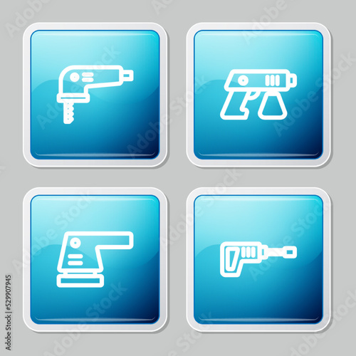 Set line Electric jigsaw, Paint spray gun, sander and Rotary hammer drill machine icon. Vector