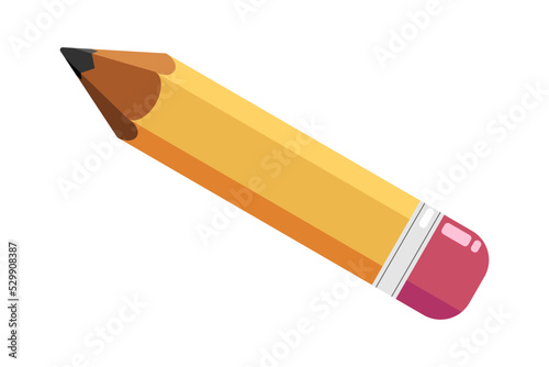  Sharp pencil illustration. Color pencil with eraser. On a white background. Isolated object for prints, designs. Vector.