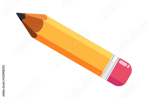  Sharp pencil illustration. Color pencil with eraser. On a white background. Isolated object for prints, designs.