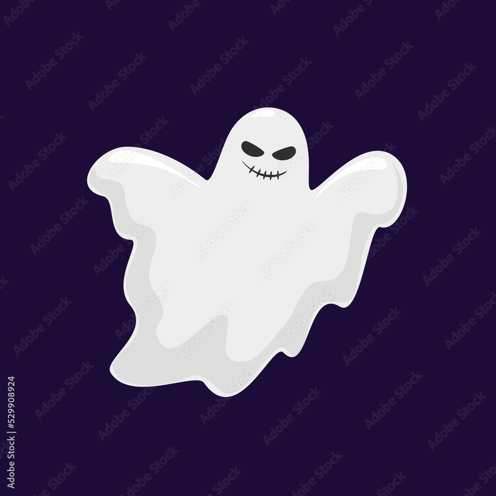 Obraz premium Cute halloween ghost isolated on dark background. Creepy funny cute character character. Vector Illustration.