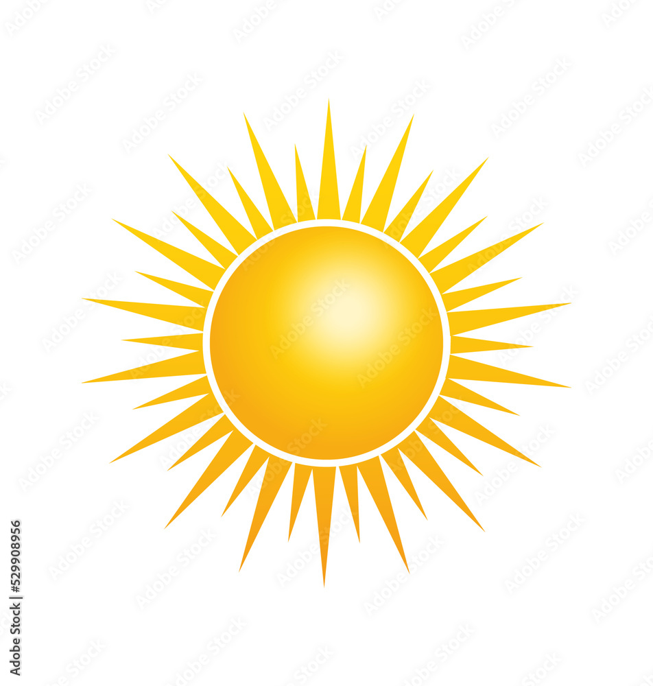 Flat yellow sun icon collection on white background. Vector flat cartoon illustration.