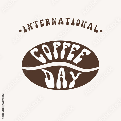Inscription International coffee day in retro style in shape of bean