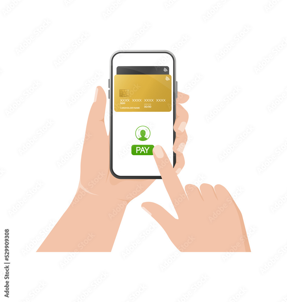 Hand with smartphone. Abstract online payment for mobile device design. Online transaction. Hand with smartphone. Abstract online payment for mobile device design. Online transaction.