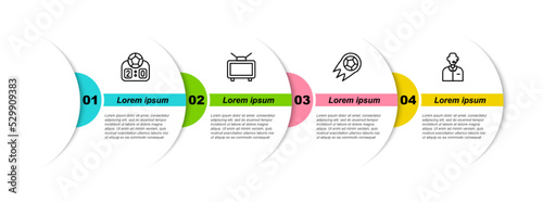 Set line Sport mechanical scoreboard, Football match on TV, Soccer football and soccer commentator. Business infographic template. Vector