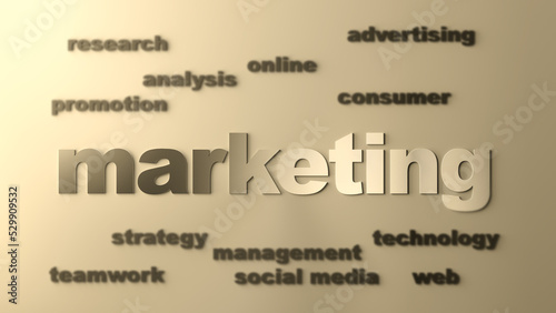 Photos The word MARKETING is metallic gold