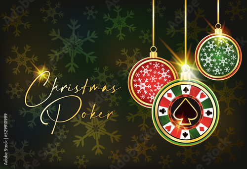 Happy New  year. Christmas Casino banner with spade poker chip, vector illustration