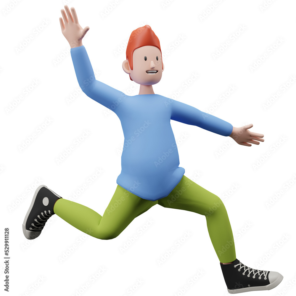 PNG 3d render of a boy hurriedly running with his hand up PNG 3d render of a boy hurriedly running with his hand up