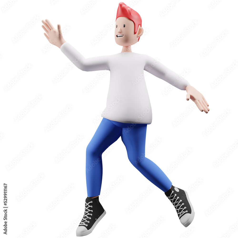 PNG 3d rendered illustration of a boy jımping happily slightly looking to his right