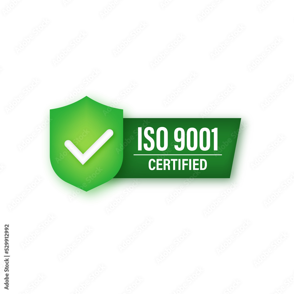 ISO 9001 Certified badge, icon. Certification stamp. Vector stock illustration. ISO 9001 Certified badge, icon. Certification stamp. Vector stock illustration.