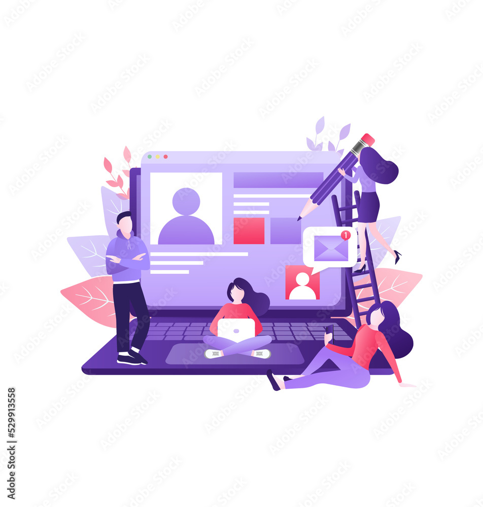 Social media people. Digital marketing illustration. Digital communication. Photo frame. Social media people in cartoon style. Isometric vector illustration. Social media people. Digital marketing illustration. Digital communication. Photo frame. Social media people in cartoon style. Isometric vector illustration.