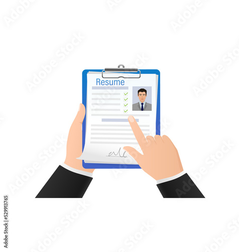 Resume, great design for any purposes. Flat icon. Vector illustration flat design. Online interview. Information icon vector. Online career.