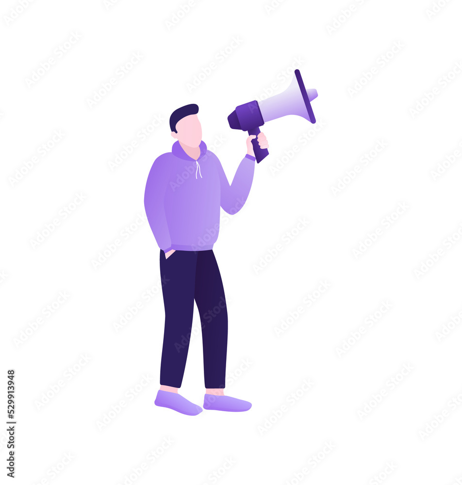 Template with great job man holding megaphone on white background for flyer design. Vector illustration in flat style. Template with great job man holding megaphone on white background for flyer design. Vector illustration in flat style.