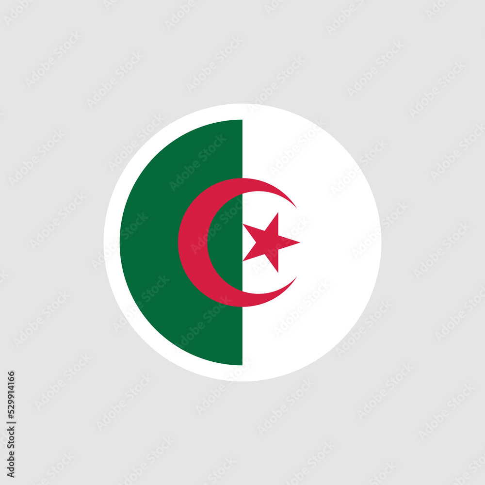 Flag of Algeria. Algerian flag with the Muslim crescent and star. State symbol of the Algerian Democratic People's Republic. Flag of Algeria. Algerian flag with the Muslim crescent and star. State symbol of the Algerian Democratic People's Republic.