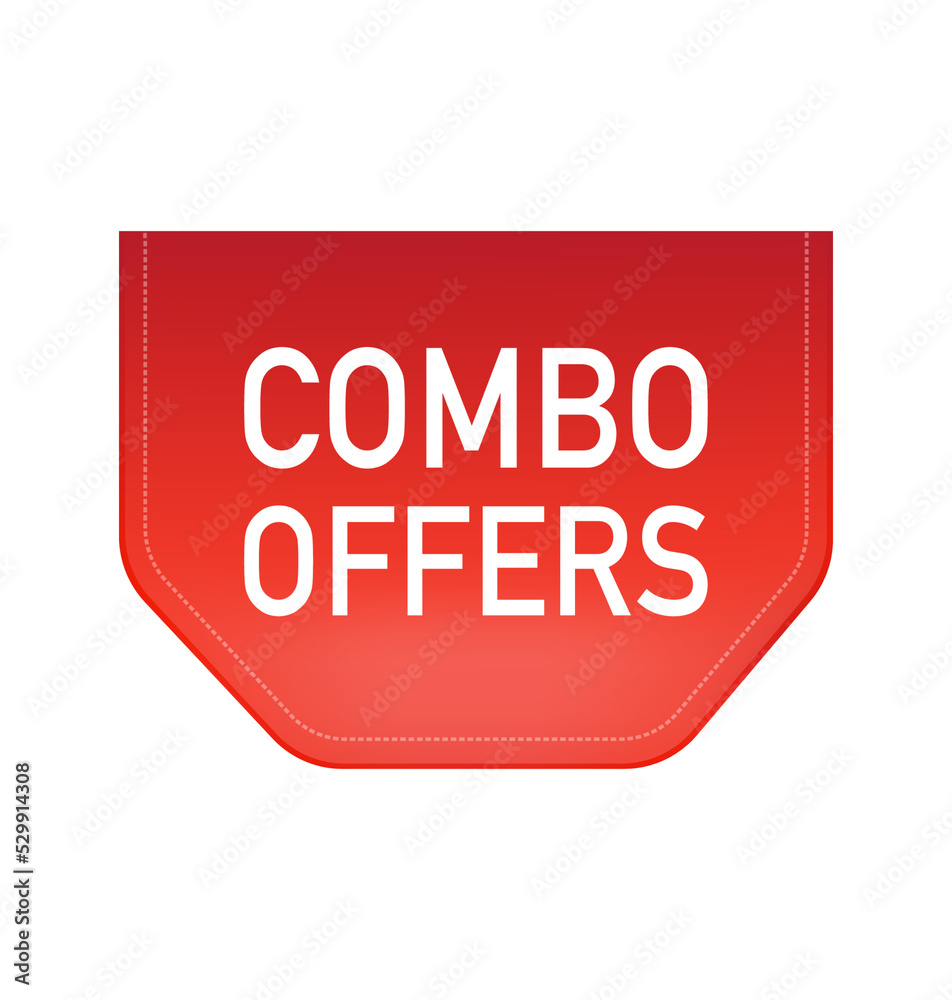 Combo offers red ribbon isolated on white background. Red label, banner for any purposes. Vector illustration. Combo offers red ribbon isolated on white background. Red label, banner for any purposes. Vector illustration.