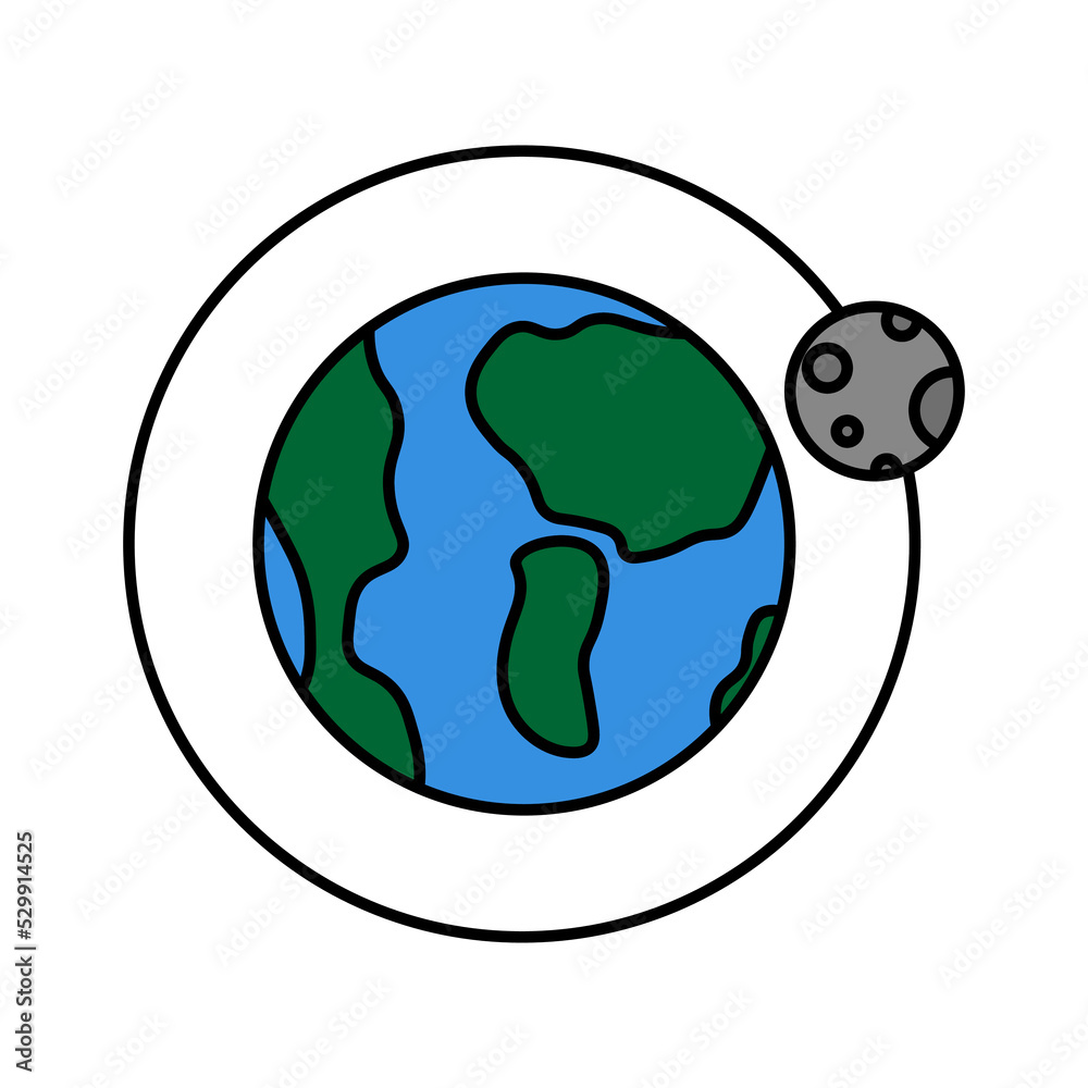Earth moon orbit. Star icon. Space drawing. Children's drawing. Vector illustration. Stock image. Earth moon orbit. Star icon. Space drawing. Children's drawing. Vector illustration. Stock image.