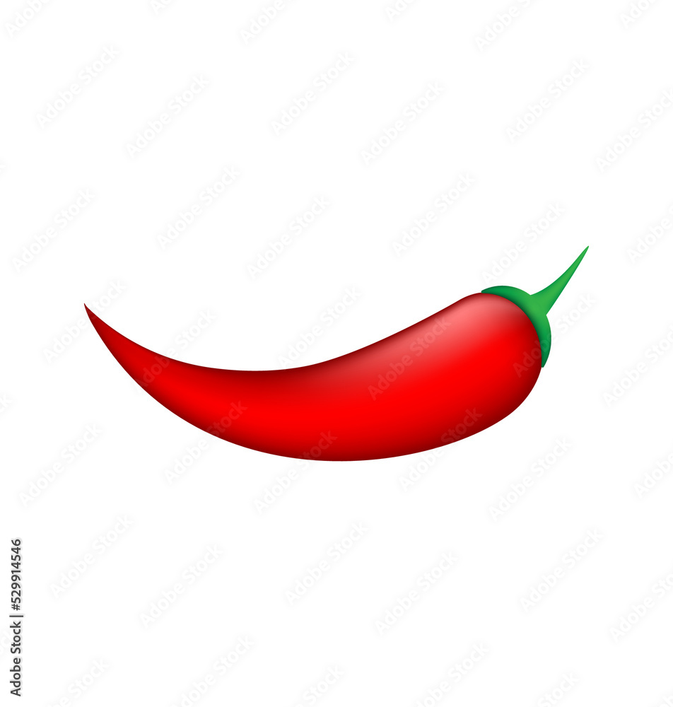 Realistic icon with red pepper on white background. Vector logo illustration. Realistic vector design. Realistic icon with red pepper on white background. Vector logo illustration. Realistic vector design.