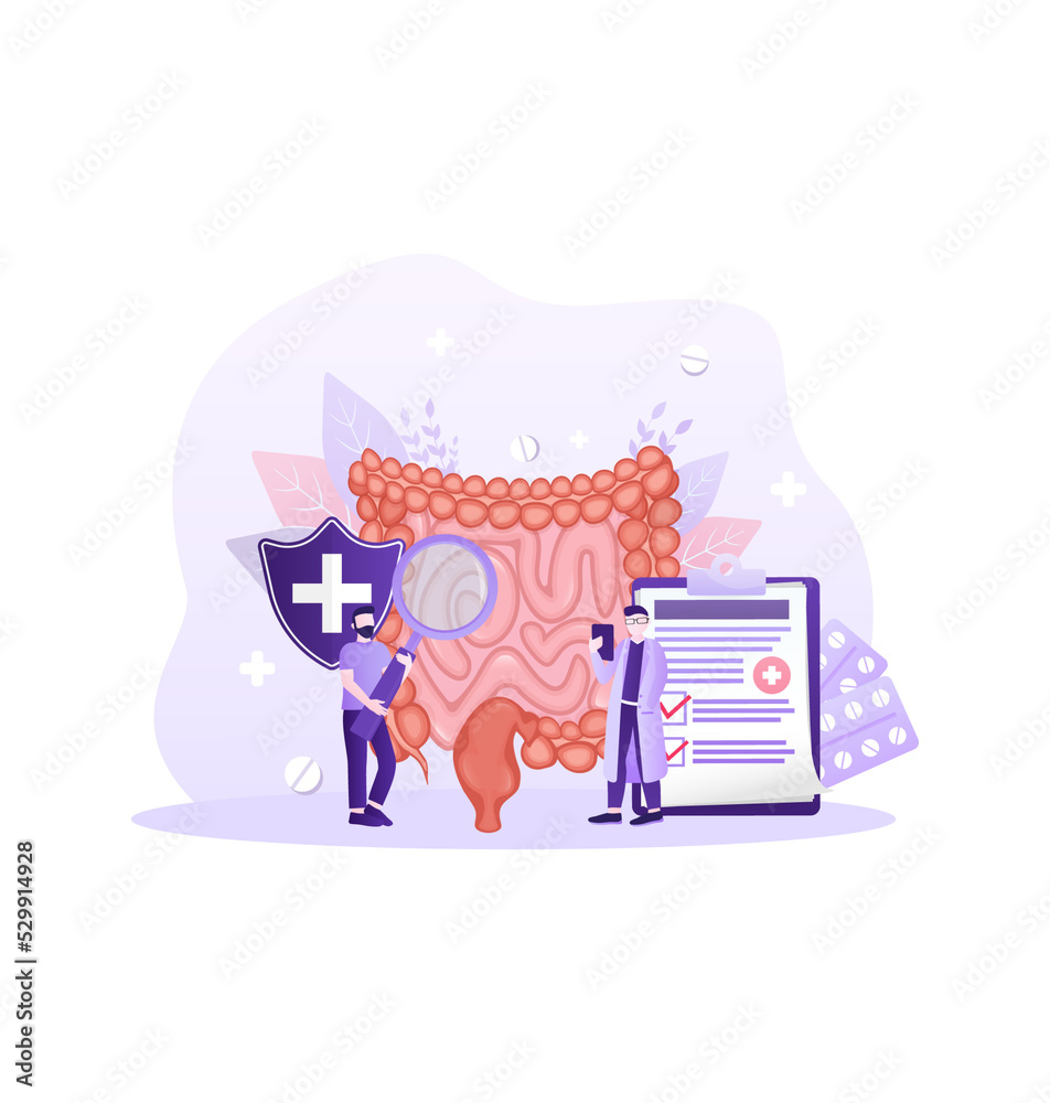 Cartoon vector illustration. Flat vector illustration with intestines, digestive system concept. Characters. Cartoon vector illustration. Flat vector illustration with intestines, digestive system concept. Characters.