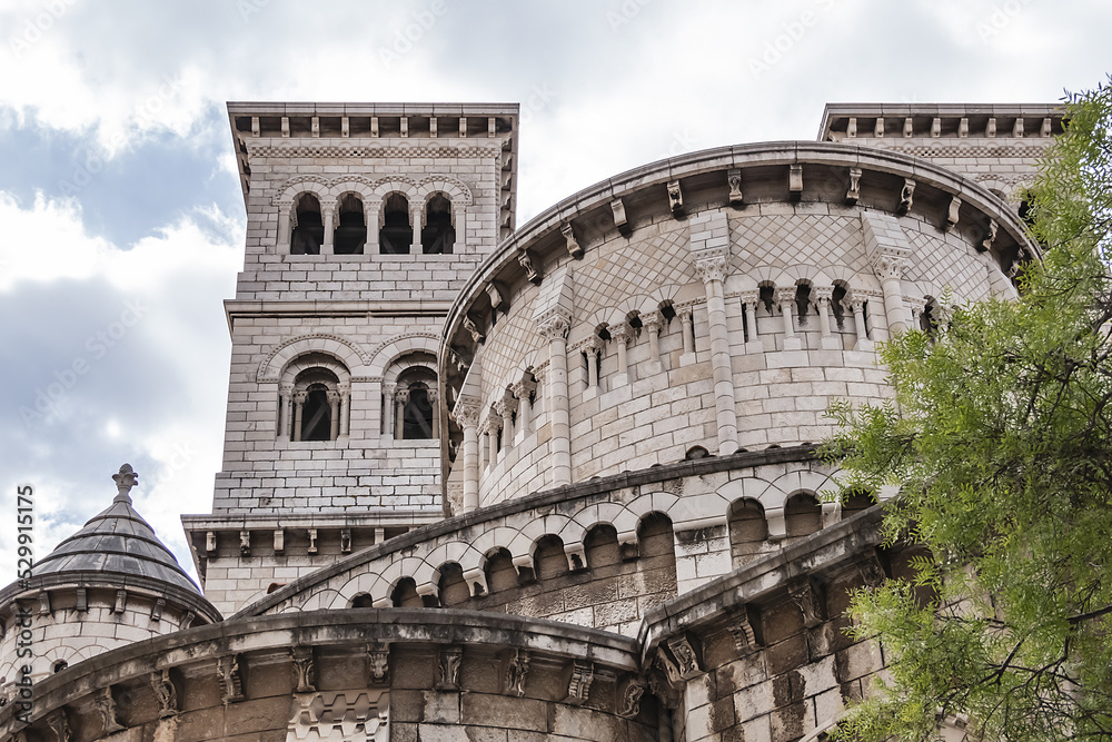 Fototapeta premium Monaco Cathedral of Our Lady of the Immaculate Conception or Saint Nicholas Cathedral. Roman Catholic Cathedral located on site of the church built in 1252. Monaco-Ville, Monaco.