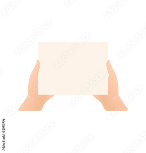 Hands with empty placard. Flat character. Vector flat design. Poster banner design. Female hand. Game sign.