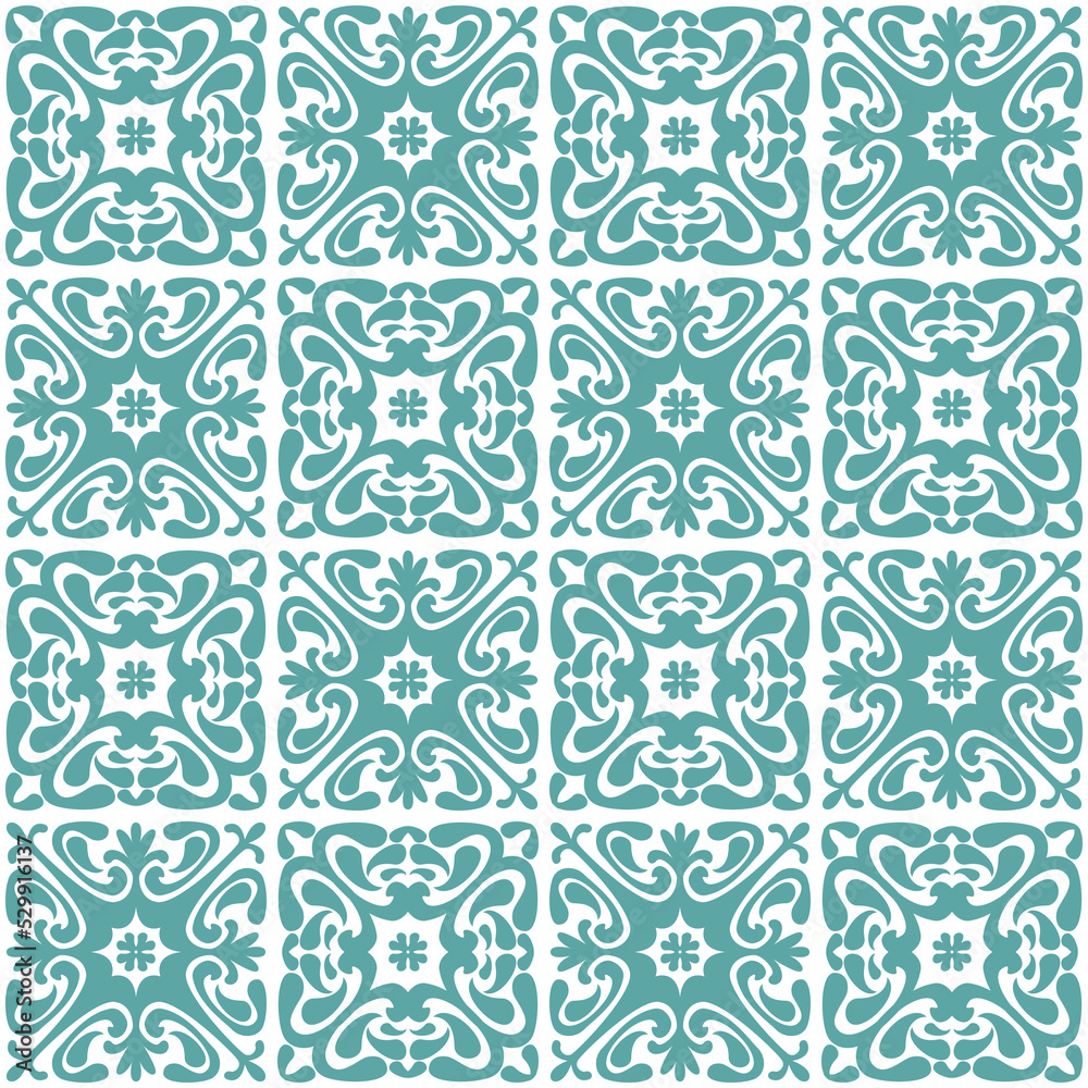 Azulejo seamless pattern ceramic tile design element for kitchen backsplash, vector illustration