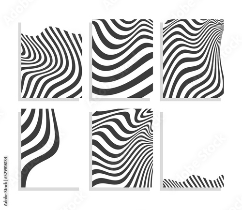 wavy black and white stripes background template set 