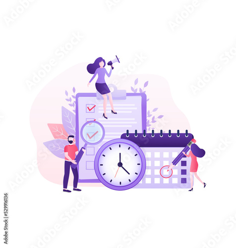Flat time management for report design. Isometric vector illustration. Time management. Flat vector illustration. Organize agenda.