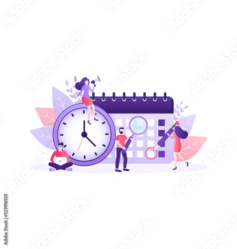 Flat time management for report design. Isometric vector illustration. Time management. Flat vector illustration. Organize agenda.