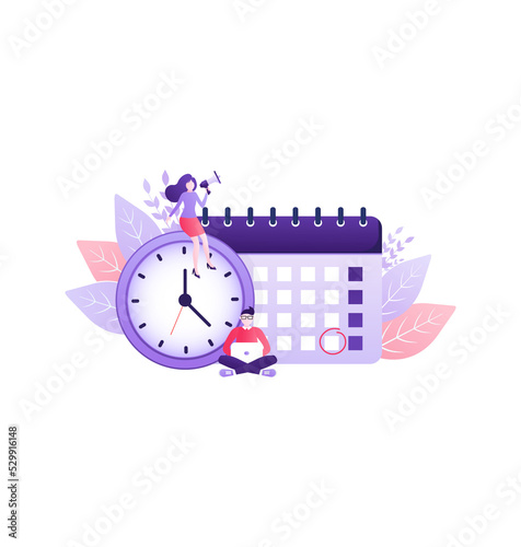 Flat time management for report design. Isometric vector illustration. Time management. Flat vector illustration. Organize agenda.