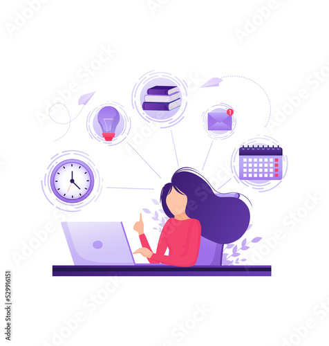 Flat time management for report design. Isometric vector illustration. Time management. Flat vector illustration. Organize agenda.