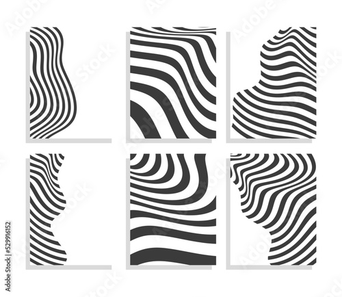 wavy black and white stripes background template set 