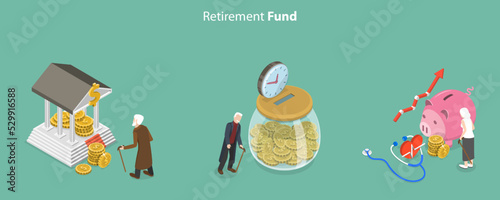 3D Isometric Flat Vector Conceptual Illustration of Retirement Fund, Long-term Capital Investment